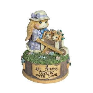 San Francisco Music Box Co Rabbit Bunny Bunnies Easter Spring Wheelbarrow READ